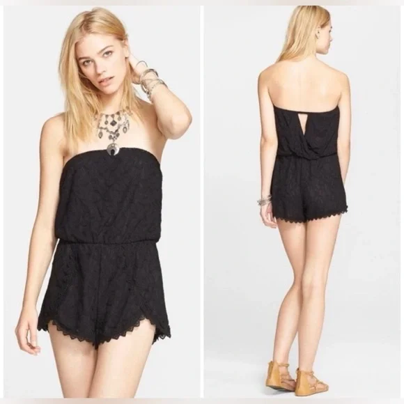 Free People Tahlia Black Lace Strapless Romper - Picture 3 of 10